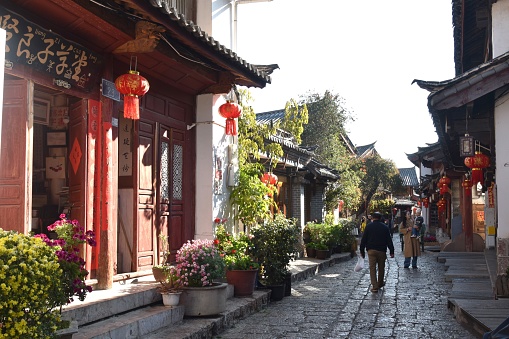 Lijiang China March,6 2024 : entrance of Mu mansion ancient house of Chinese governor in the past