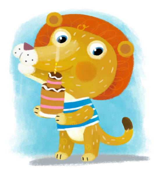 istock cartoon scene with happy little boy lion cat cooking or having birthday cake having fun on white background illustration for children 2070319995