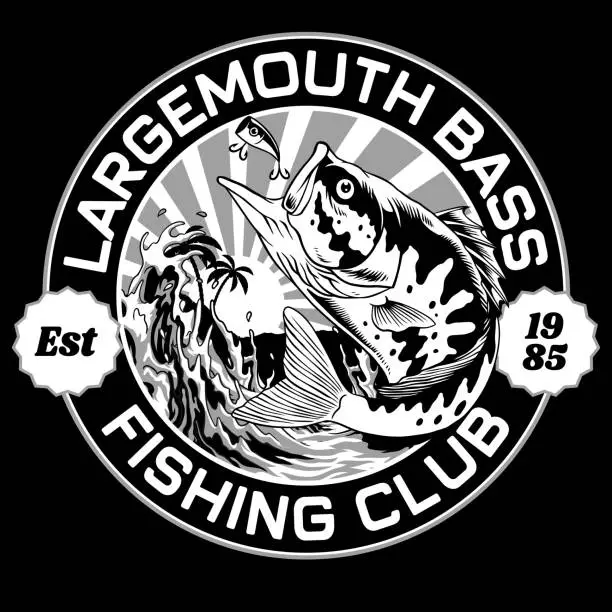 Vector illustration of Vintage T-Shirt Design of Largemouth Bass Fishing Club