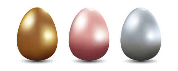 istock Set of 3D eggs in gold, silver and rose gold. Vector illustration isolated on white background 2070348019