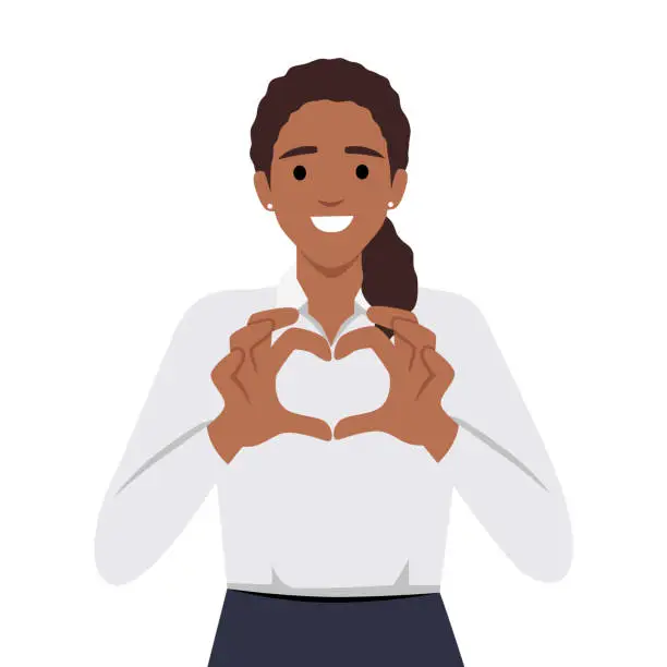 Vector illustration of Woman making heart shape with hands. Flat vector