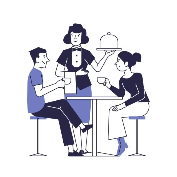 Vector illustration of Couple in love in a restaurant.