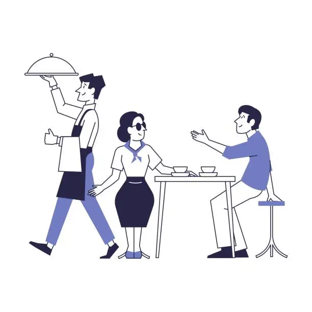 Vector illustration of A married couple waits for a waiter at a table in a restaurant.