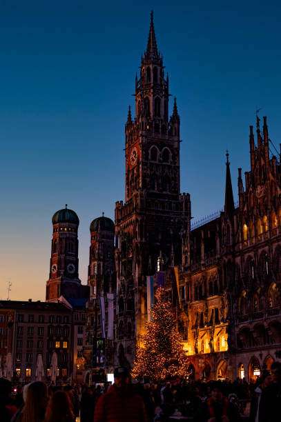The Neue Rathaus (New Town Hall) at Marienplatz in Munich photographed at sunset
