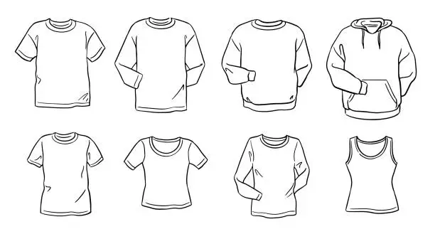 Vector illustration of Hand-drawn t-shirt mockups