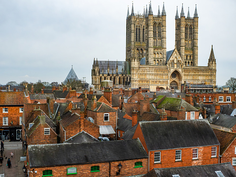 Aerial view of the lincoln cathedral, England