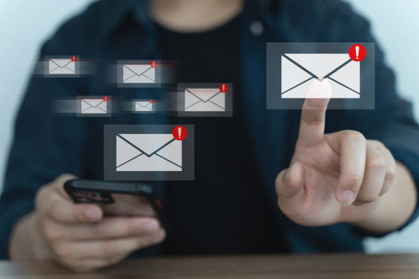 istock Email alert alarm, Email notification for spam mail and inbox message alert, business e-mail communication and digital marketing. internet technology. 2070493450