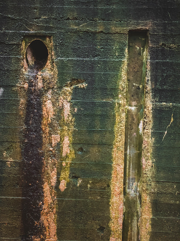 the wall of the old bunker, a close-up photo