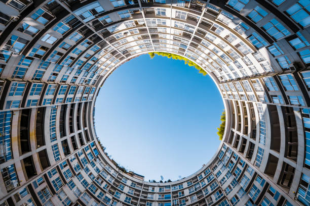 Low angle scenery of the circular building of Aocheng Building in Kunming, Yunnan, China