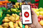 E-commerce internet online shopping cart mobile phone app supermarket