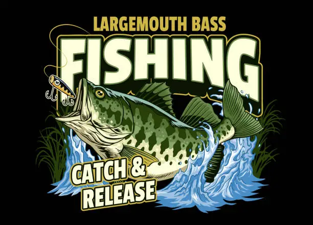 Vector illustration of Shirt Design of Largemouth Bass Fishing