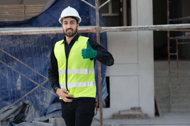 istock Portrait Middle east engineer man thump up and working at construction site 2070547363