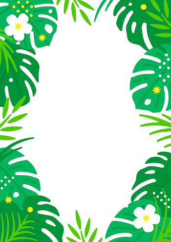 Tropical tropical atmosphere. Green leaves. Frame background material reminiscent of a southern island.