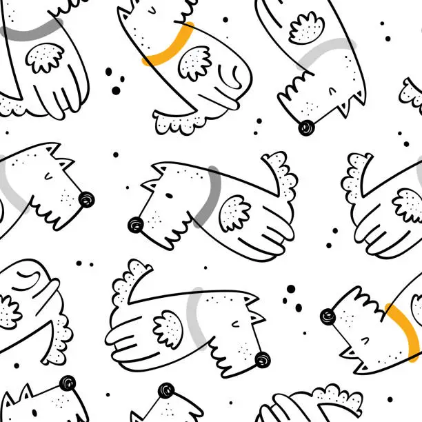 Vector illustration of Seamless children's doodle pattern with dogs.