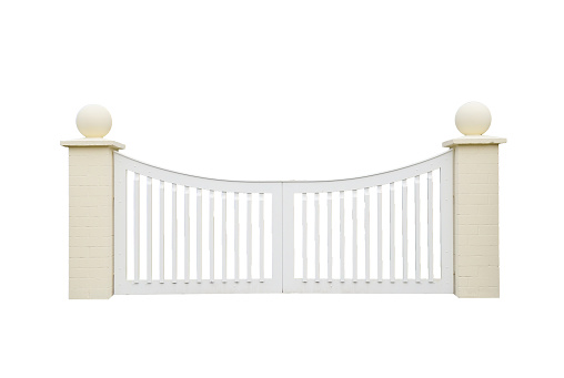 Vintage wooden picket fence painted white