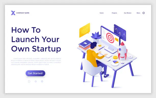 Vector illustration of Vector Isometric Landing Page Template