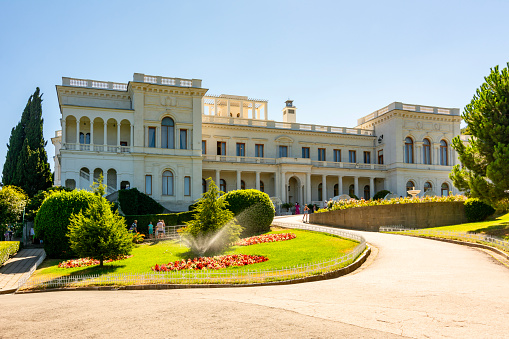 Yalta, Crimea - August 2020: Livadia palace and gardens near Yalta