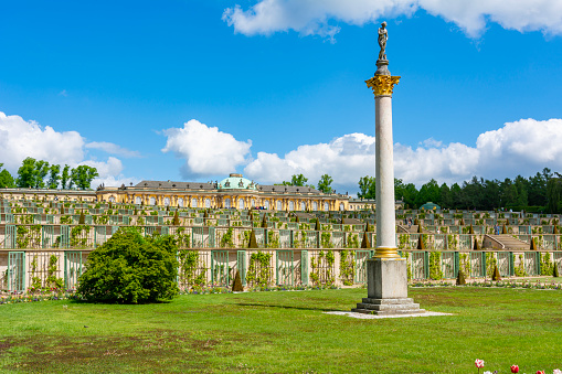 Potsdam, Germany - May 2019: Sanssouci palace and park in spring