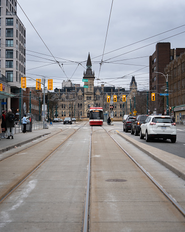 Toronto, Canada – January 06, 2024: The TTC trolley outside the Toronto museum.
