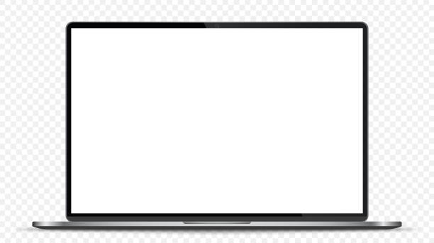 stockillustraties, clipart, cartoons en iconen met realistic darkgrey notebook with transparent screen isolated. laptop. open display. can use for project, presentation. blank device mock up. separate groups and layers. easily editable vector.. - tekstveld