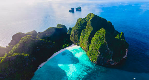 istock Drone view at Maya Bay Koh Phi Phi Thailand, Turquoise clear water Thailand Koh Pi Pi 2070654458