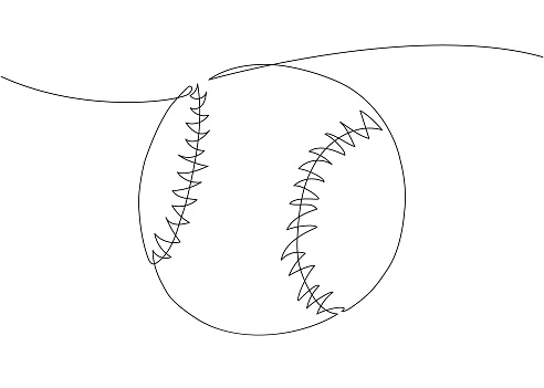 Baseball one line art. Continuous line drawing of ball, sport, hardball, softball, ball sports, activity, american, game, training, competitive, leisure professional play Hand drawn vector illustration