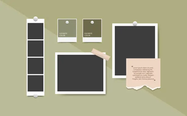 Vector illustration of Polaroid blank photo frames collage on green wall