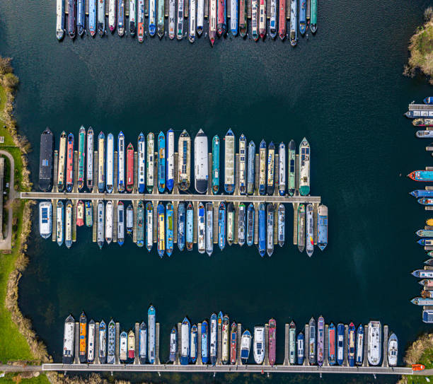 Aerial photo from a drone of Roydon Marina Village in Essex, UK.