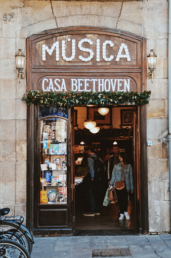 iconic music store in Barcelona in Catalonia, Spain, on March 6, 2020
