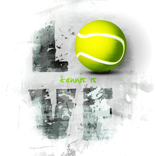 konzept von sport und sieg im modernen stil. sport-tennisball mit spritzern auf einem grunge-hintergrund mit liebe. stilvolles vektorbanner für sportwettkämpfe. - tennis court love victory stock-grafiken, -clipart, -cartoons und -symbole