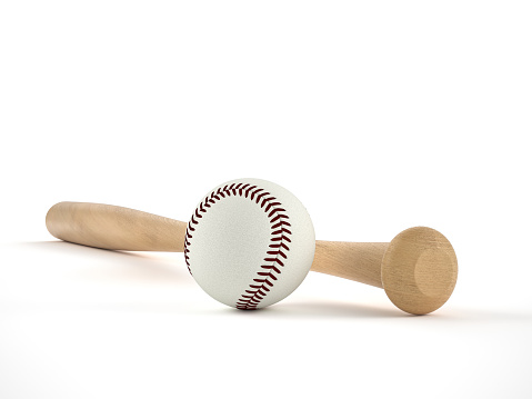 Baseball bat and ball on a white background. 3d illustration.