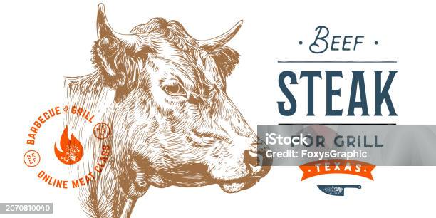 Bull Label Part Cow Bull Beef Head Meat Tag Label Stock Illustration - Download Image ...