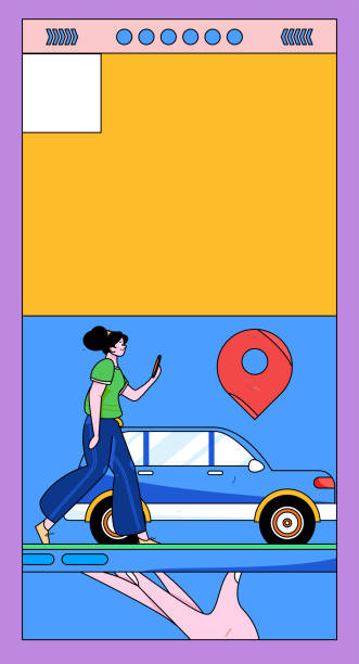 istock Flat vector concept operation hand drawn illustration of people taking a taxi 2070828256
