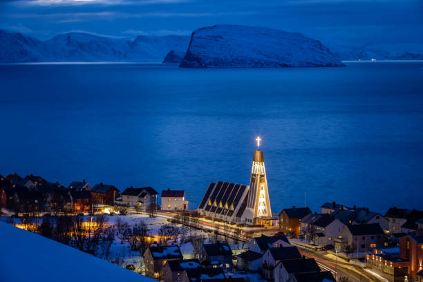 Nordic city Hammerfest cityscape.