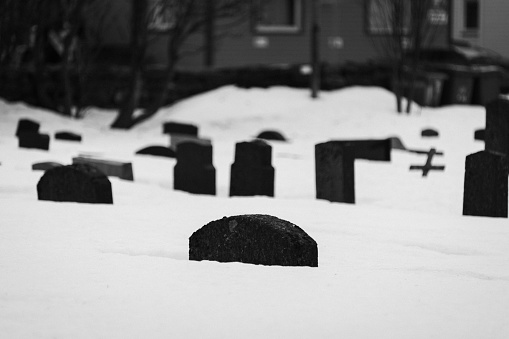 Christian cemetery under the deep snow.