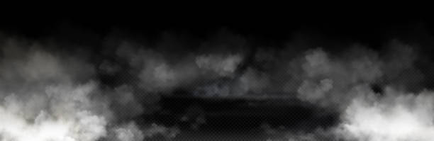 White smoke cloud with overlay effect White smoke cloud with overlay effect on transparent background. Realistic border with fog. Vector illustration of smoky mist or toxic vapor on floor. Meteorological phenomenon or condensation. Fog stock illustrations