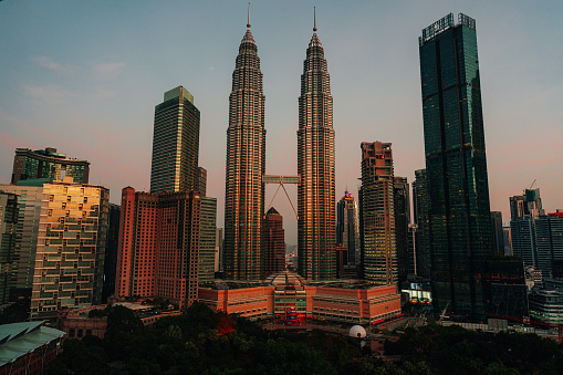 Kuala Lumpur, Malaysia – February 18, 2024: The iconic Petronas Towers in Kuala Lumpur, Malaysia.