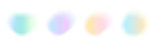 Vector illustration of Set of abstract color gradient free form isolated on white backgrounds. Collection of colorful blend mesh with soft neon light. Holographic iridescent round circles with liquid vibrant gradient blur.