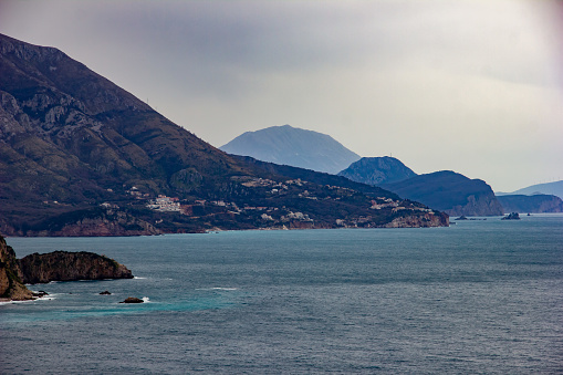 View of the Adriatic Sea and the city in the Budva Riviera