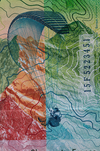 Closeup of 50 Swiss franc banknote for design purpose