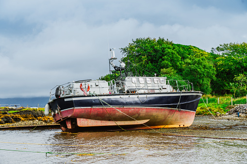 Abandonded shipwrecks on a beach at Isle of Skye