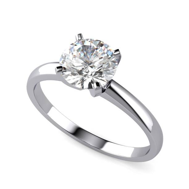 istock Solitaire diamond engagement ring with a round brilliant cut stone, isolated top view on white background 2070926180