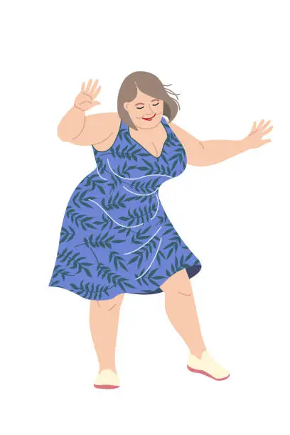 Vector illustration of Dancing Plus Size Happy Woman