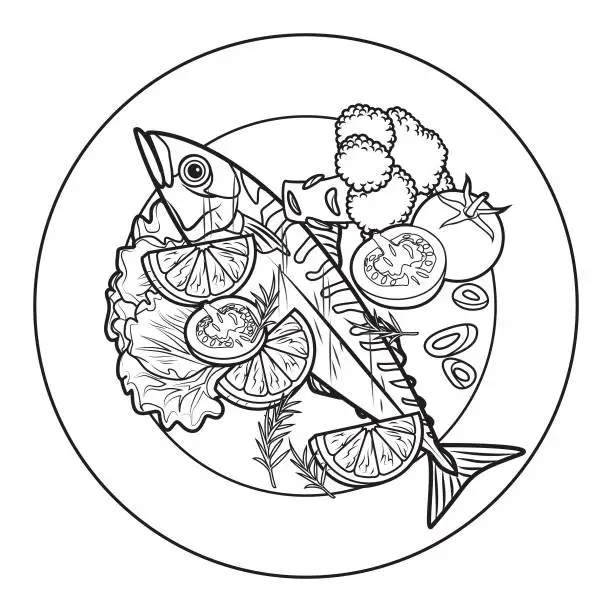 Vector illustration of Smoked mackerel.