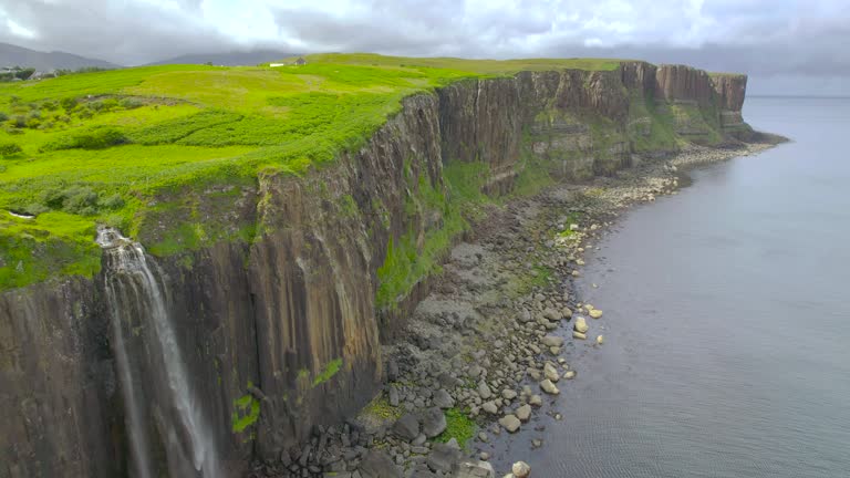 The drone aerial footage of Kilt Rock and Mealt waterfall.