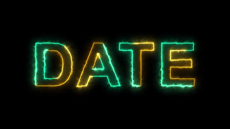 Save The Date text font with light. Luminous and shimmering haze inside the letters of the text Save The Date. Save The Date neon sign. 4K.