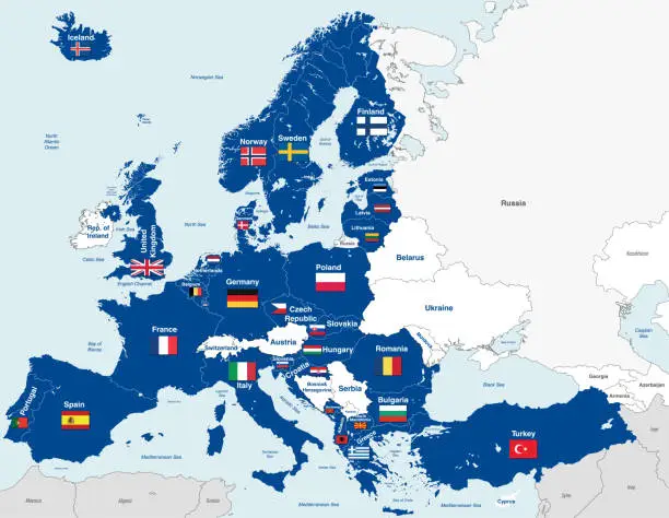 Vector illustration of European member states of NATO (North Atlantic Treaty Organization). Vector illustration