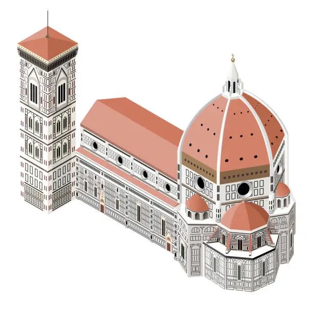 Vector illustration of The Cathedral of Santa Maria del Fiore isometric icon. Vector illustration