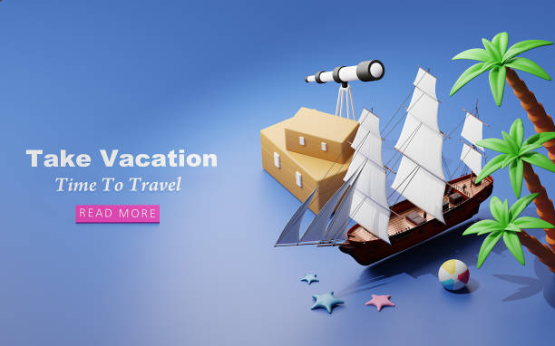 istock 3d template design - Ship and Island, Summer holiday, Time to travel web concept. 3d render. 2070959882