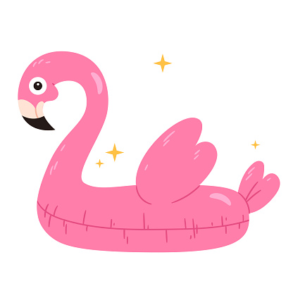 Flamingo Pool Float Hand drawn style.Inflatable float rubber ring for children and adults, for swimming pools, the sea, oceans, rivers, lakes.